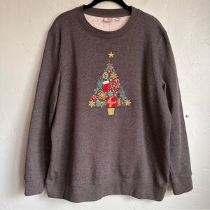 Holiday‎ Editions Embroidered Christmas Gray Sweatshirt Cottage Vintage Vibes XL